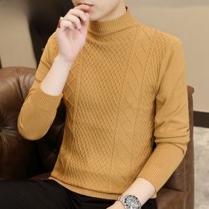 HENGYUANXIANG | Spring Autumn Mens Knitted Mid-Neck Sweater Thin Long Sleeve Casual Style Fashionable High-End Feeling Comfortable Fit T-Shirt