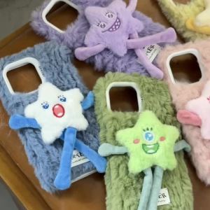 3D Winter Plush Star Soft Case for iPhone 11 12 13 14 15 16 Pro Max casing Cute cartoon plush phone case cover for iPhone13 case