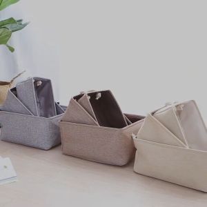 【Woody】 Folding Storage Basket Linen Fabric Organizer Organize Office Bedroom Closet Toys Laundry Basket