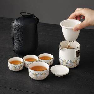 Portable Ceramic Tea Set Small Kit for Camping Travel Kung Fu Tea Fast Guest Cup Single Person Outdoor Carry-On Tea Cup