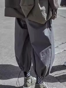 New Chinese Style Mens Ice Silk Pants Wide Leg Sports Harlan Loose Fit Quick Dry Casual Trousers with Pocket Elastic Waist