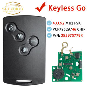 Keyless Hands Free 433MHz PCF7952A ID46 Chip For Renault Zoe Megane III Fluence Laguna III Scenic 2009-2015 Smart Card Car Key