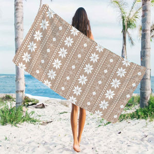 Beige Nordic Geometric Tile Quick Drying Microfiber Beach Towel Lightweight for Swimming Camping Yoga - Bath Towel