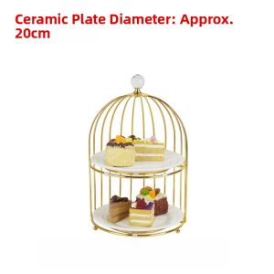 Creative Bird Cage Double Layer Display Stand Three Tier Fruit Plate Iron Art Dessert Cake Ornament Afternoon Tea Snack Stand
