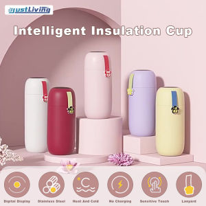 JustLiving 350/450ml Lovely Stainless Steel Coffee Mug Thermos Tumbler Vacuum Cup Tumbler Insulate Vacuum Cup Water bottle leakproof Portable intelligent insulation bottle