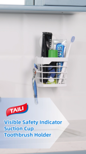 TAILI Upgraded Bathroom Mirror Suction Cup Toothbrush Holder with Razor Hook Visible Safety Indicator Large Capacity Inverted Trapezoid Design Removable Shower Caddy for Toothbrush Toothpaste etc