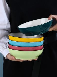 Đĩa Tròn Bằng Gốm Dày Nhiều Màu Dùng Trong Gia Đình Đĩa Đựng Thức Ăn Sâu Đĩa Đựng Trái Cây Đĩa Đựng Súp Đĩa Đựng Thức Ăn