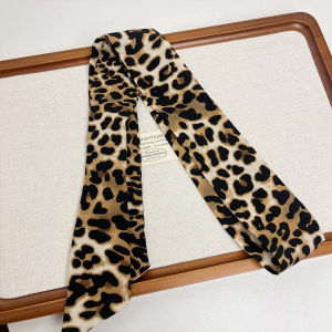 American Style Leopard Print Long Scarf Womens Retro Spicy Fashion Personalized Necktie Silk Ribbon Scarf Fashionable Youth Winter Spring