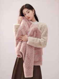 XIANGYING | Áo Khoác Nữ Cổ Tròn Ngắn Lông Mèo Mềm Mại