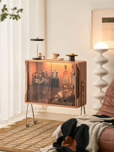 Cherry Wood Wine Cabinet Living Room Storage Cabinet Luxury Mobile Dining Sideboard Rotatable Home Furniture Wooden Shelf