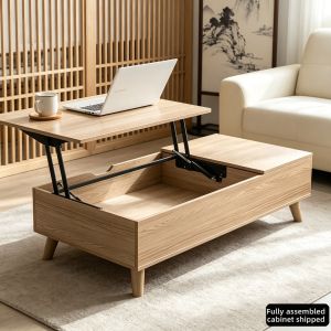 Adjustable Modern Minimalist Hydraulic Damping Coffee Table Nordic Style Foldable with Drawer Small Table Solid Wood Eco Board