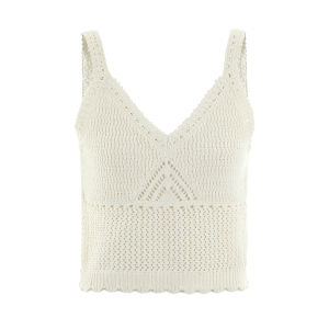 about Poem Summer Floral Knitted Vest Womens V-Neck Short Sleeve Hollow out Crochet Inner Wear Top Cotton Linen Blend Thin