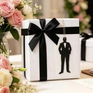 20pcs Acrylic Groom Silhouette Mirror Tags Wedding Engagement DIY Decor Guest Gift Box Embellishment Party Accessories