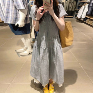 BIFEIMENG | Đầm Dài Nơ Băng Đánh Nếp Kiểu Pháp Thiết Kế Hàn Quốc Họa Tiết Vintage