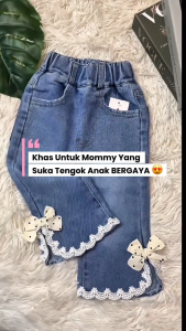 Seluar Jeans Budak Bootcut 1-12Y Kids Girl Long Pants Flared Jeans Elegant Bow Lace Seluar Panjang Baby Girl Baju Raya