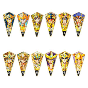 Bandai | 12pcs Saint Seiya Zodiac Enamel Pins Anime Constellation Metal Brooch Set Collectible Lapel Badges for Backpack Clothing