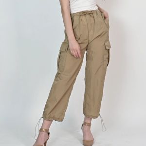 QUEENTIN Celana Panjang Kargo Wanita 0399 Parasut Crinkle Polos