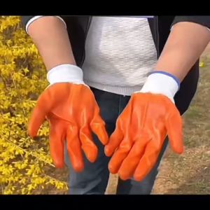 1 pairs Good Quality Thick Cotton String Knit Orange  non-slip Rubber Palm Coated Gloves