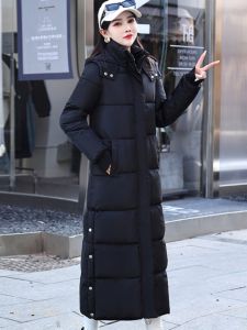 เสื้อแจ็คเก็ตผ้าฝ้ายทรงสลิมฟิตสำหรับผู้หญิง ฤดูหนาว ขนแกะหนา เสื้อคลุมยาวถึงข้อเท้า สไตล์เกาหลี เสื้อคลุมผ้าฝ้ายแบบยาวสำหรับผู้หญิง