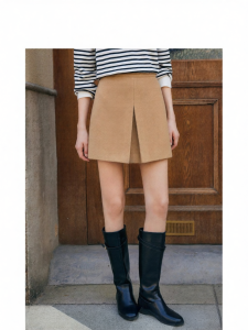 FAMANXUAN | Elegant French Wool Slit A-Line Skirt