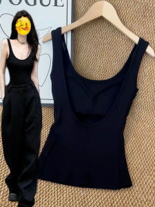 Áo Vest Màu Đen Hở Lưng Cổ Chữ U Lớn Phong Cách Mỹ Dành Cho Nữ Mùa Thu Có Đệm Ngực Ôm Vừa Vặn Tạo Hiệu Ứng Thon Gọn