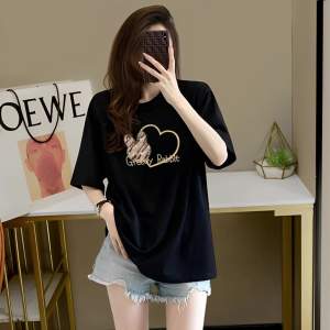 T-Shirt Wanita Lengan Pendek Ukuran Besar - Motif Kartun & Tulisan Inggris Katun Tipis Bernapas Premium 2025 Desain Streetwear Longgar Slim Fit Baju Kasual Gaya Korea Kerah Bulat Gadis Modis manis pedas Pakaian Tops Slip - on Womens Clothing