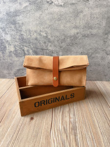 Genuine Leather Retro Cowhide Portable Makeup Bag Handheld Pen Case High Capacity Storage Pencil Bag Korean Style Business Accessory