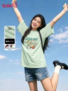 BALENO | Green Summer Short Sleeve Women T-Shirt Cotton