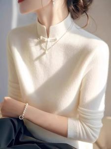 เสื้อสเวตเตอร์คอตั้งสไตล์จีนใหม่สำหรับผู้หญิง ดีไซน์เก๋ไก๋ไม่ซ้ำใคร แขนยาว ชุดชั้นใน เสื้อผ้าทำงานสไตล์เกาหลี