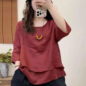 Moxueer | Elegant Age-reducing Loose Big Size 3/4 Sleeved Layered Womens Summer Shirt