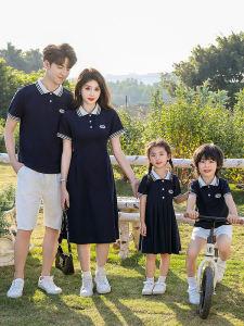 Summer Family Matching Outfits Short Sleeve Polo Shirt And Dress Set for Mom Daughter Son Kindergarten Childrens Clothing