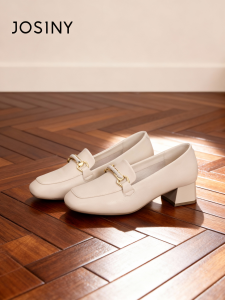 Josiny | Leather Loafers Women 2026 New Spring Summer Coarse Heel Slip-On Casual Shoes