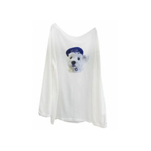 YUEZHONGWEI | White Asymmetrical Shoulder Cartoon Dog Print Ice Silk Long Sleeve T-Shirt Women Summer Thin Outerwear Air Conditioned Shirt Top