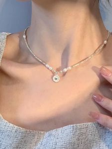 999 Pure Silver Heart Shaped Freshwater Pearl Necklace Womens Luxury Design Clavicle Chain Birthday Gift Sweet Style Jewelry