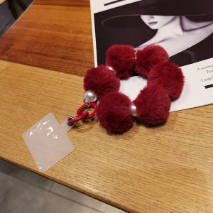 ZHENGEGE | Plush Fuzzy Pom-Pom Beaded Short Winter New Years Decorative Anti-theft Phone Lanyard Wrist Strap
