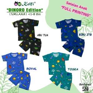 KELFI SETELAN ANAK FULL PRINTING / SETELAN ANAK COWOK USIA 1-8 TAHUN  DINORO EDITION 