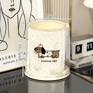 Desktop Mini Trash Can Sausage Dog No Cover Cream Style Bedroom Storage Bucket Small Size Leather Shell round Barrel Shape