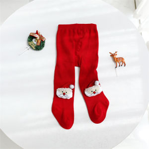 Christmas Tights for Newborn Baby Girls Autumn Winter Infant Cartoon Knitted Red Pantyhose Xmas New Years Gifts Pants 0-24Months