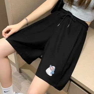 New 2025 Womens Cotton Sports Shorts Thin Loose Straight Leg Summer Casual Pants High Waist Asymmetric Design Pocket Detail