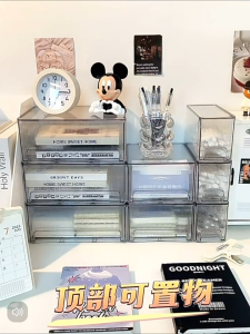 3 PCS Desktop Storage Box Set Transparent Acrylic Drawer Style Cosmetic Jewelry Toy Stationery Organizer Box
