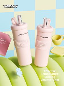 Vanow | Attractive Portable Large Capacity Insulated Tumbler with Straw Ceramic Liner