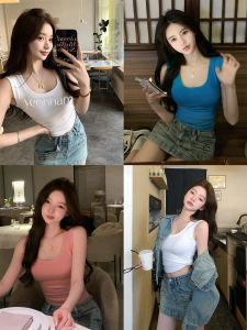 Chen Jiamin Womens U-Neck Vest Multi-Color Side Gathered Inner Wear Top Casual Versatile Fashion Spring Season