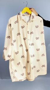 Tunik Motif Pita Elegan Nonyfashion dengan Lengan Panjang dan Kerah Pita 170