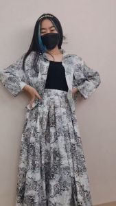 ONE SET 4794 Bianca Floral Button Pocket Long Sleeves Flat Skirt One Set Rok Bigsize