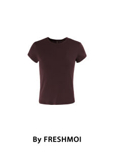 Imported Fresh Moi Rainbow Cotton Candy Double-sided Lyocell Wool Short-sleeved Bare Sensation Slimming round Neck T-shirt