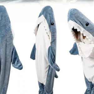 Winter New Shark One-Piece Pajamas Cartoon Animal Sleeping Bag Facecloth Loungewear Warm Leisure Men and Women Trend Pajamas