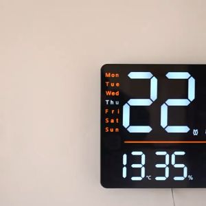 Digital Wall Clock Large Display 15.2" LED Digital Clock with Date Week Temp & Humudity Countdown Days Alarm Clock Timer DST Auto/Custom Brightness Wall Clock for Home Living Room Office