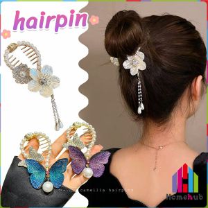 Homehub Pearl Butterfly Flower Mermaid Tassel Hair Bun Buckle Hairpin Hair Clip Bud Clip High Ponytail Buckle
