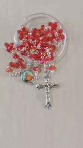 Rosary - Heart of Mary Center Medal Glass Beads 6mm with Round case (Handmade)