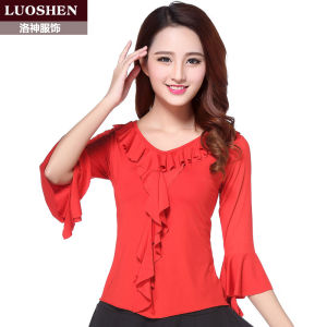 Spring Summer Square Dance Clothing New Milk Silk Trumpet Sleeve Top Middle Aged And Elderly Dancing Performance Outfit